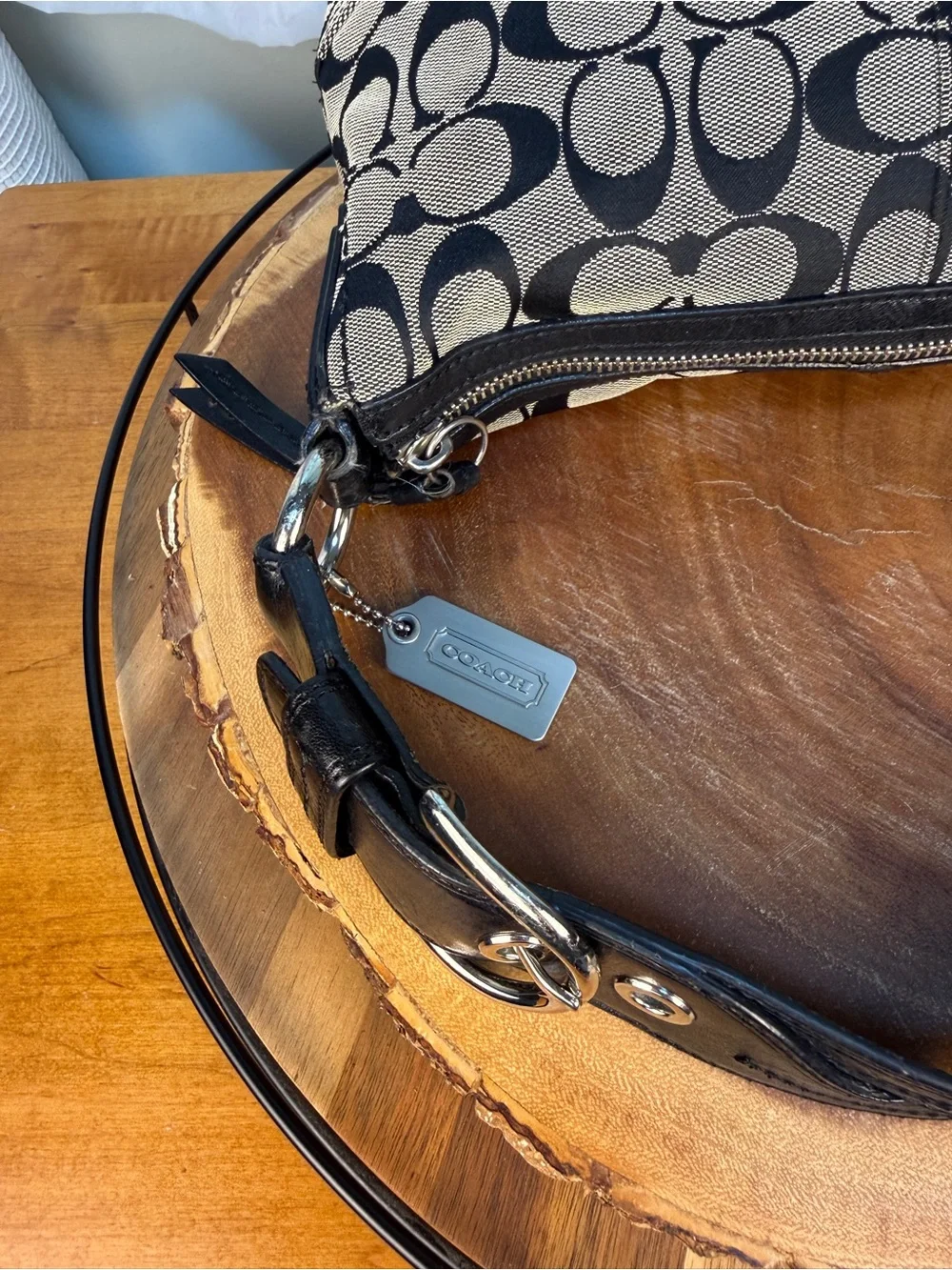 Coach Soho Signature Canvas Hobo Shoulder Bag Black Grey Y2K #11857 EUC